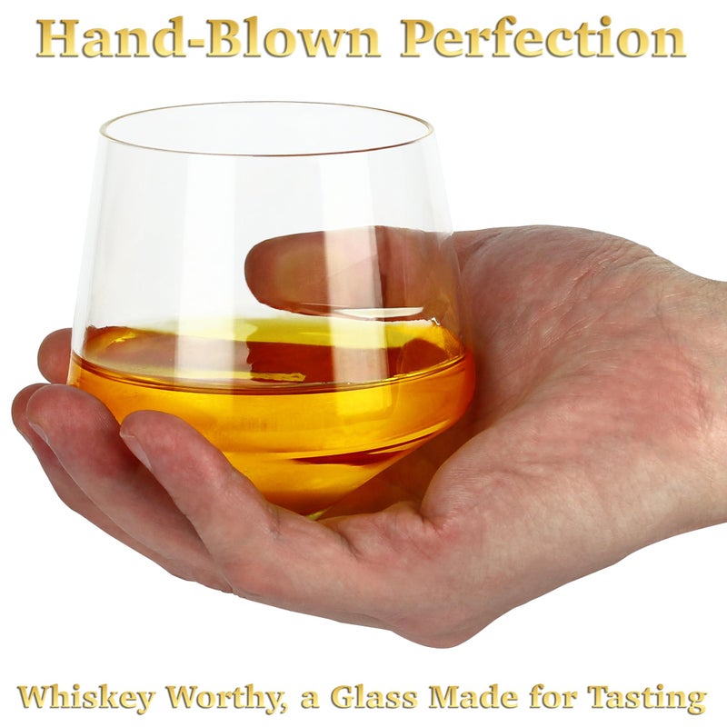 Barbuzzo Rolling Whiskey Glasses (Set of 2) â€“ Hand-Blown Stemless Whiskey Glasses That Roll for Better Aeration â€“ Perfect for a Variety of Spirits, Malts, Highballs and Cocktails â€“ Holds 6.3 Ounces - Image 3